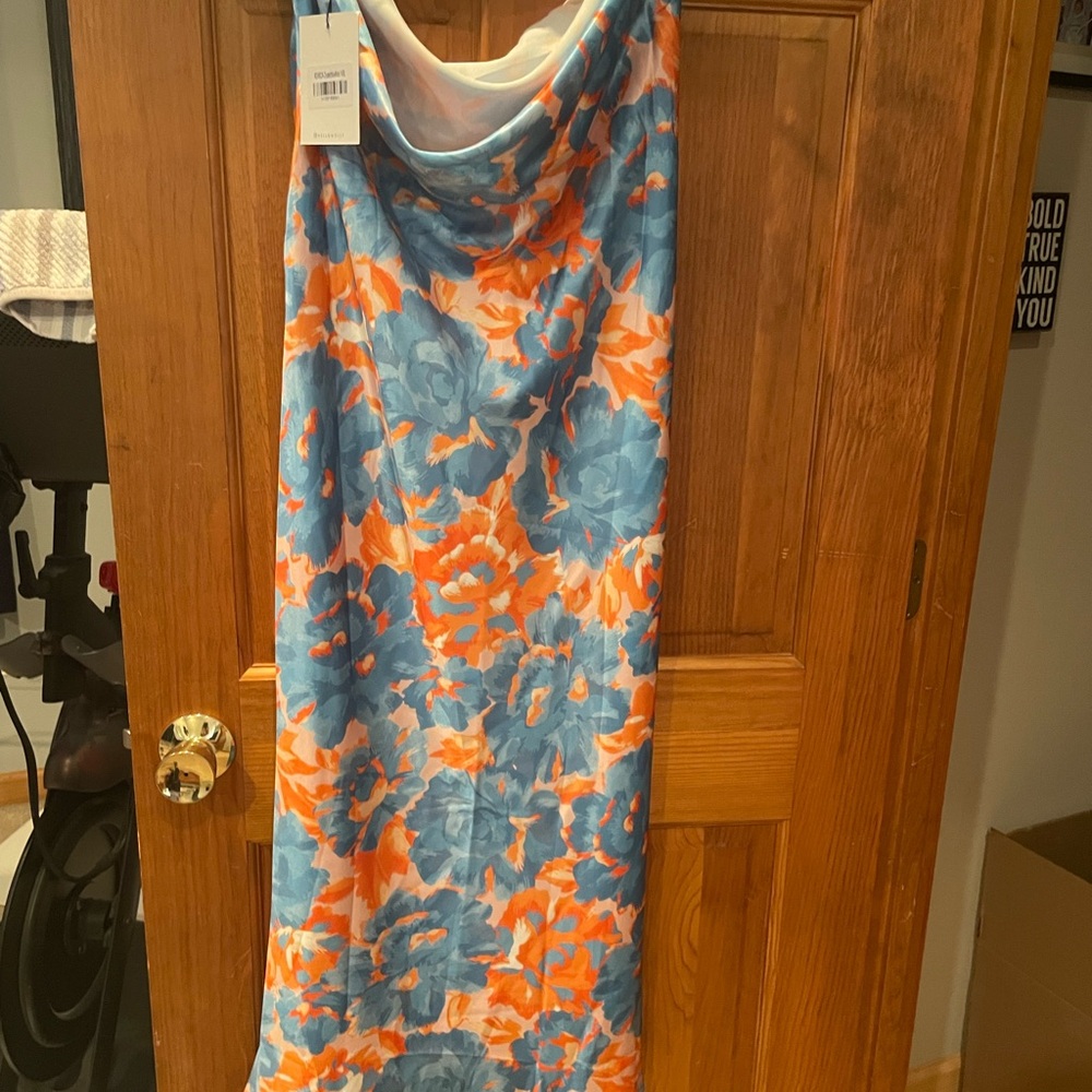 Hello Molly Blue and Orange Strapless Dress